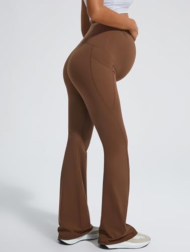 JOYSPELS Soft Bootcut Maternity Leggings Over The Belly with Pockets