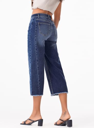 Sidefeel Women's High Waisted Wide Leg Stretchy Capri Jeans Zimbaplatinum Denim