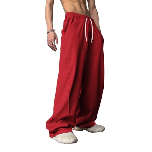 WZIKAI Men's Baggy Sweatpants with Pockets Elastic Waist.Drawstring Wide Leg Casual