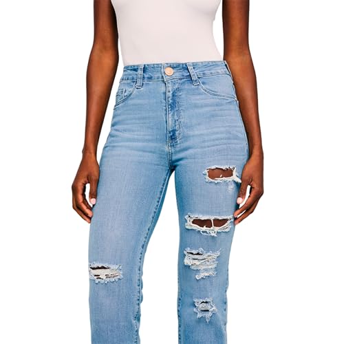 66 Azul High-Waisted Straight Leg Ripped Denim Jeans for Women