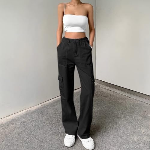 Lepunuo High-Waisted Casual Baggy Pants for Women with 6 Pockets