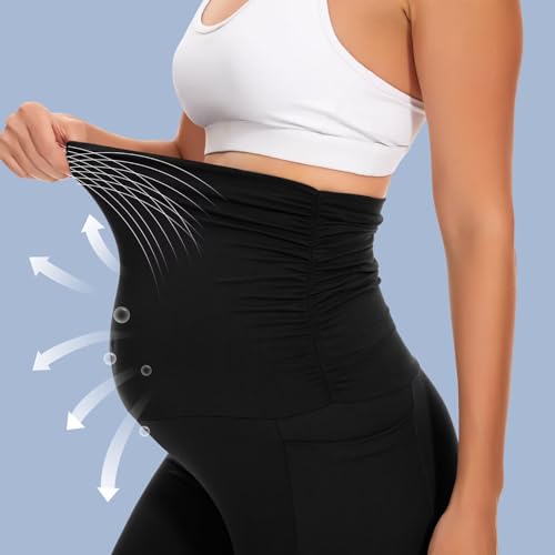 Happy.angel 3 Pack Maternity Yoga Pants with Pockets Over the Belly, Black